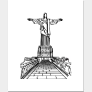 Christ Redeemer Monument Drawing Brazil Posters and Art